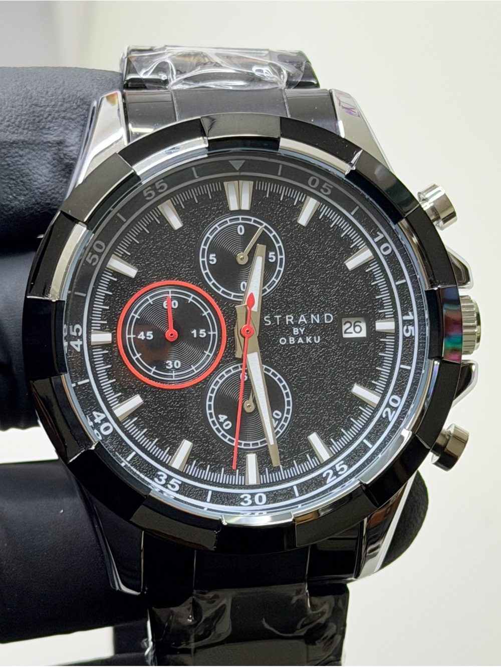 Strand by Obaku Chronograph Date Black Dial Two-Tone SS Men’s 46mm Watch